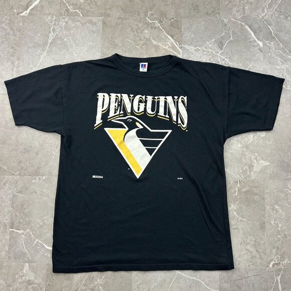 90s Vintage Pittsburgh Penguins Graphic Tee Mens 2XL XXL Hockey Russell Athletic - Picture 1 of 9